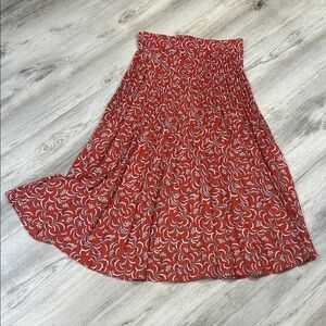 Women’s Max Studio Red Floral Print Pleated A-Line Midi Skirt Stretch Waist | M